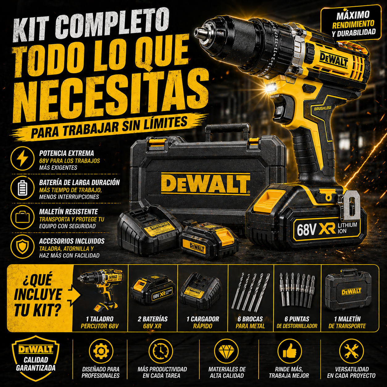 ¡POTENCIA BRUTAL EN TUS MANOS CON EL TALADRO DEWALT!