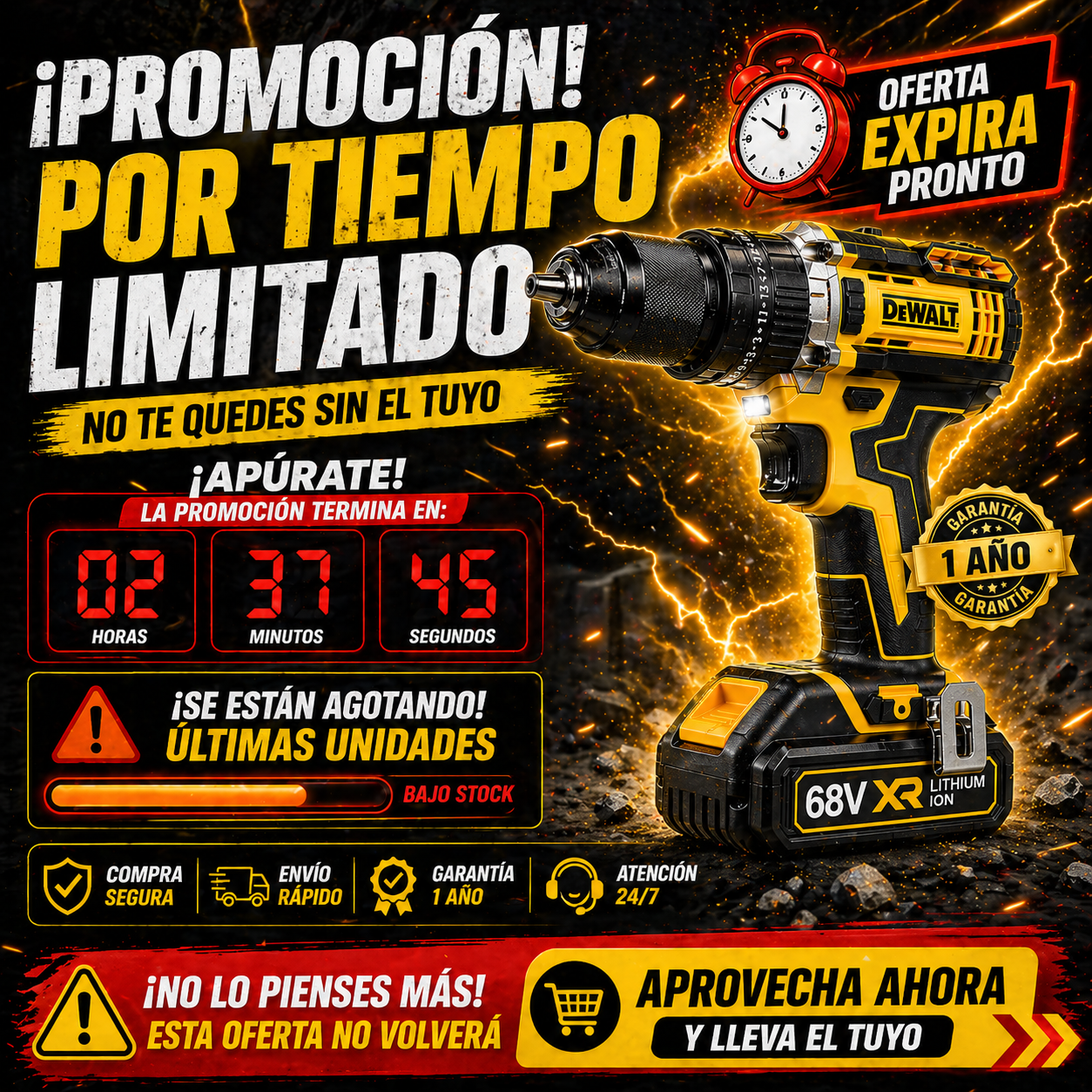 ¡POTENCIA BRUTAL EN TUS MANOS CON EL TALADRO DEWALT!