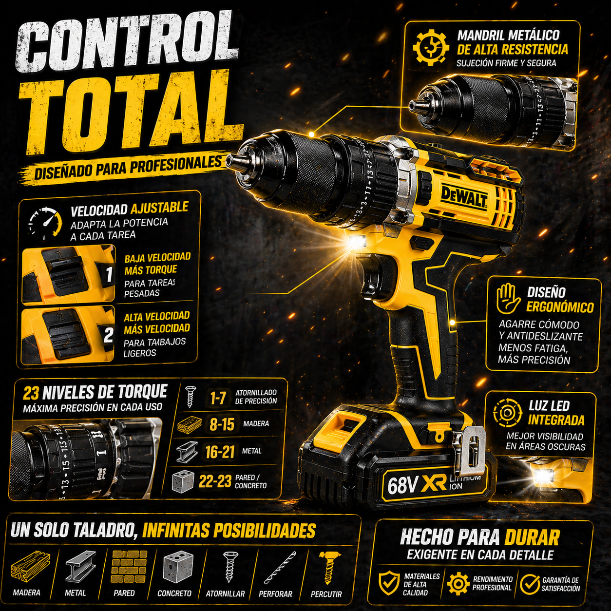 ¡POTENCIA BRUTAL EN TUS MANOS CON EL TALADRO DEWALT!