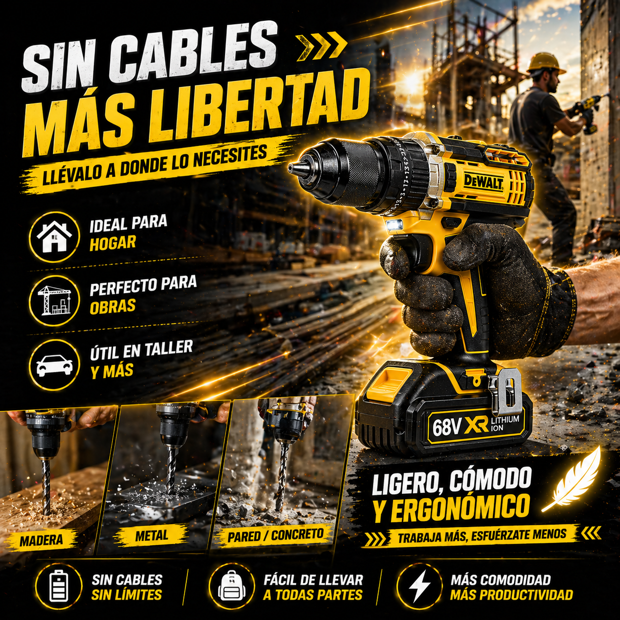 ¡POTENCIA BRUTAL EN TUS MANOS CON EL TALADRO DEWALT!